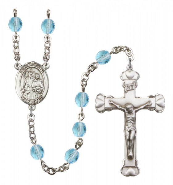 Women's St. Raphael the Archangel Birthstone Rosary - Aqua