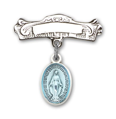Baby Pin with Miraculous Charm and Arched Polished Engravable Badge Pin - Silver | Blue