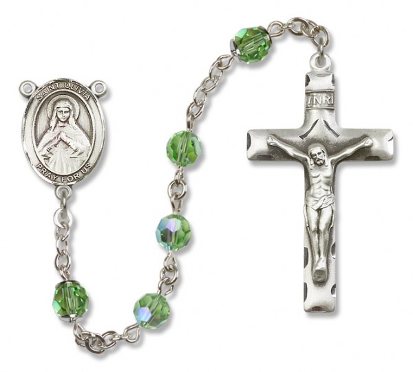 St. Olivia Sterling Silver Heirloom Rosary Squared Crucifix - Peridot
