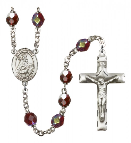 Men's St. William of Rochester Silver Plated Rosary - Garnet