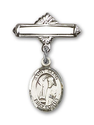 Pin Badge with St. Elmo Charm and Polished Engravable Badge Pin - Silver tone