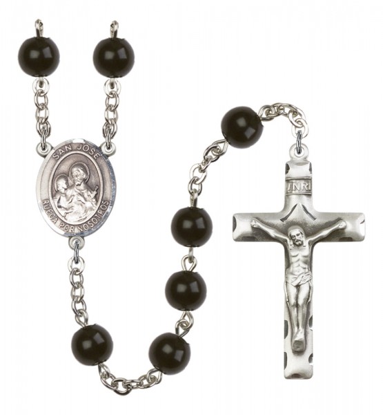 Men's San Jose Silver Plated Rosary - Black
