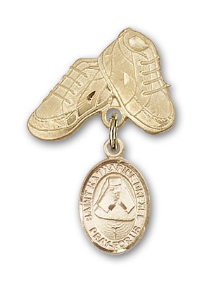 Pin Badge with St. Katherine Drexel Charm and Baby Boots Pin - 14K Solid Gold