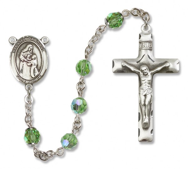Blessed Caroline Gerhardinger Sterling Silver Heirloom Rosary Squared Crucifix - Peridot