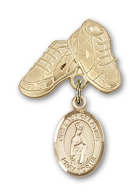 Baby Badge with Our Lady of Fatima Charm and Baby Boots Pin - Gold Tone