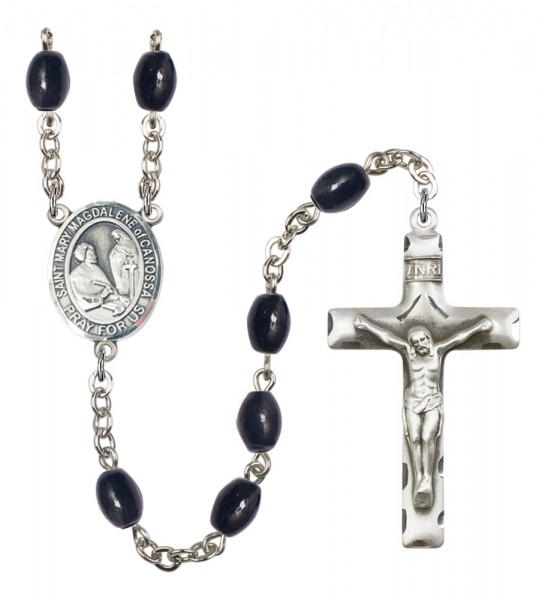 Men's St. Mary Magdalene of Canossa Silver Plated Rosary - Black Oval