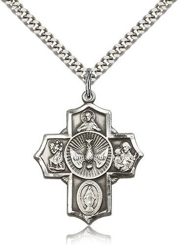 Men's 5-Way Medal with Pointed Tips - Sterling Silver