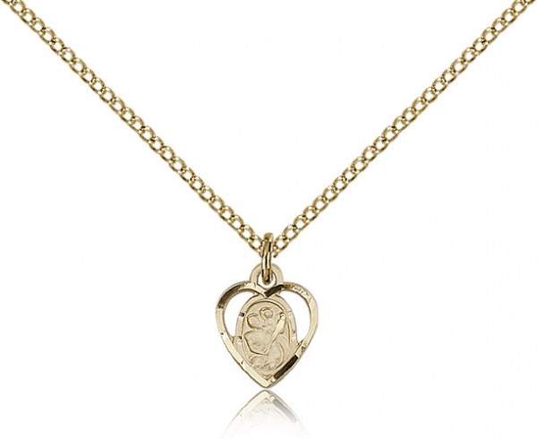 Very Small Open-Cut Heart Shaped St. Christopher Necklace - 14KT Gold Filled