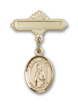 Pin Badge with St. Alice Charm and Polished Engravable Badge Pin - Gold Tone
