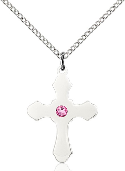 Medium High Polished Soft Edge Cross Pendant with Birthstone Options - Rose