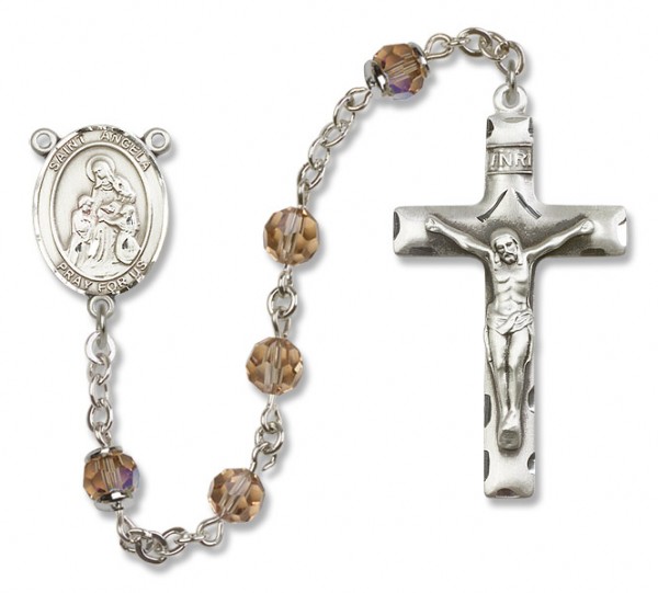 St. Angela Merici Sterling Silver Heirloom Rosary Squared Crucifix - Topaz