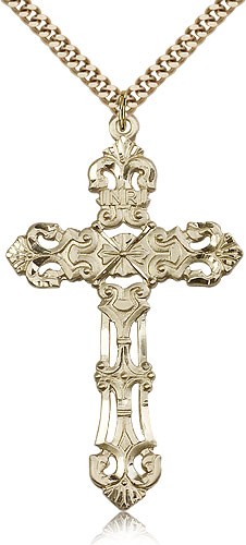 Cross Pendant Fleur de Lis - 14KT Gold Filled
