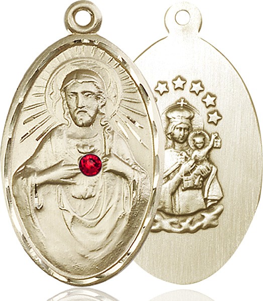 Large Oval Sacred Heart Pendant with Birthstone Options - 14K Solid Gold