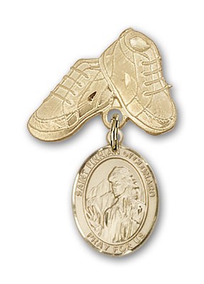 Pin Badge with St. Finnian of Clonard Charm and Baby Boots Pin - 14K Solid Gold