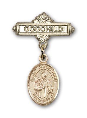 Pin Badge with St. Januarius Charm and Godchild Badge Pin - 14K Solid Gold