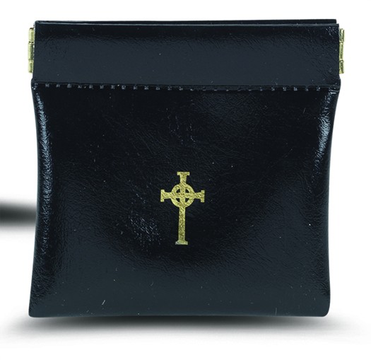 Black Vinyl Rosary Case - Black | Gold