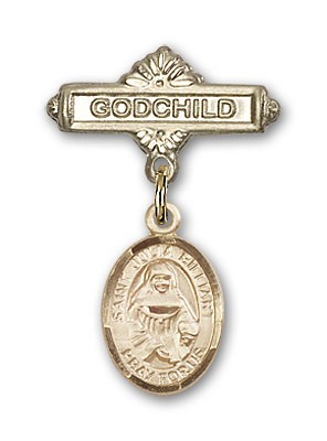 Pin Badge with St. Julia Billiart Charm and Godchild Badge Pin - 14K Solid Gold