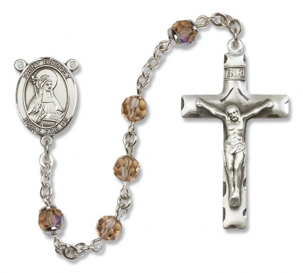 St. Bridget of Sweden Sterling Silver Heirloom Rosary Squared Crucifix - Topaz