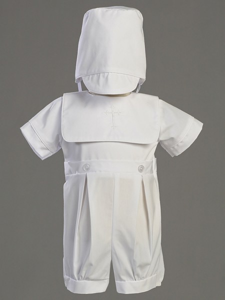 Zachary Poly Cotton Baptism Romper Set - White