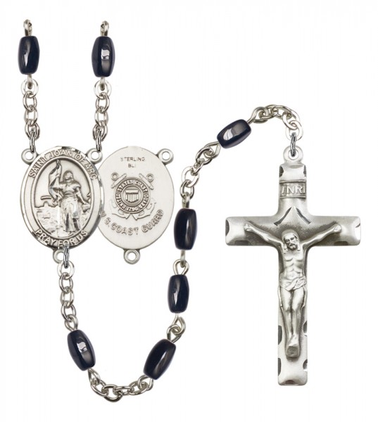 Men's St. Joan of Arc  Coast Guard Silver Plated Rosary - Black | Silver