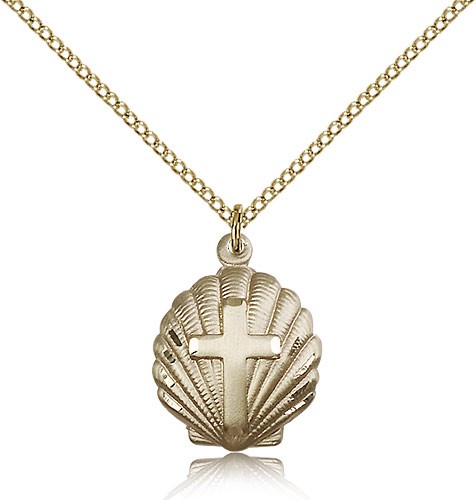 Cross Pendant Baptism Shell - 14KT Gold Filled