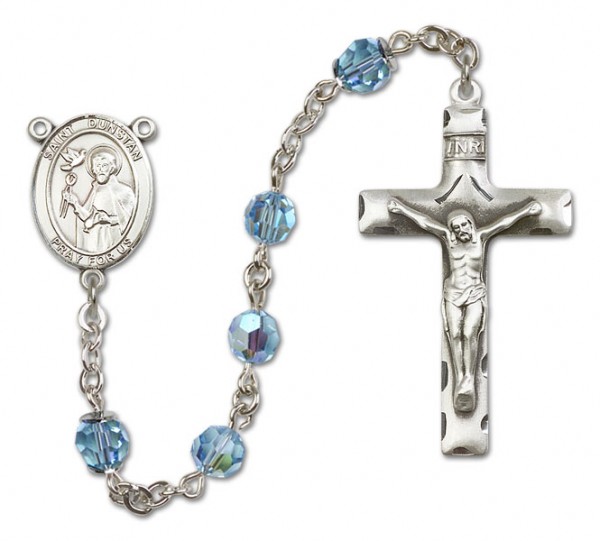 St. Dunstan Sterling Silver Heirloom Rosary Squared Crucifix - Aqua
