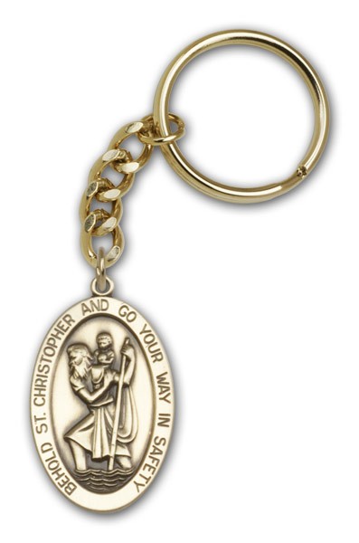 St. Christopher Key Chain - Antique Gold