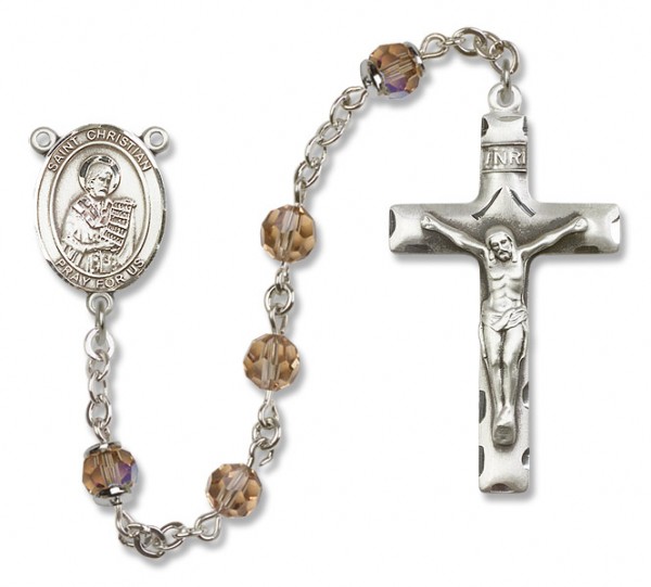 St. Christian Demosthenes Sterling Silver Heirloom Rosary Squared Crucifix - Topaz