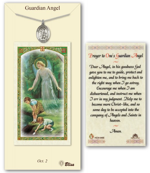 Guardian Angel Medal in Pewter with Prayer Card - Silver tone