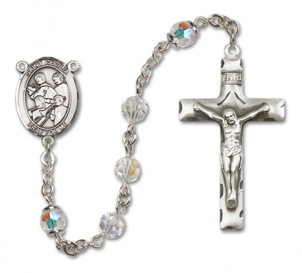 St. Cecilia with Marching Band Sterling Silver Heirloom Rosary Squared Crucifix - Crystal