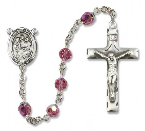 Holy Family Sterling Silver Heirloom Rosary Squared Crucifix - Rose