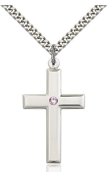 Large Plain Cross Pendant with Birthstone Options - Light Amethyst