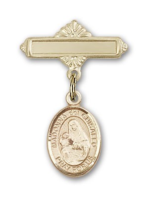 Pin Badge with St. Madonna Del Ghisallo Charm and Polished Engravable Badge Pin - Gold Tone