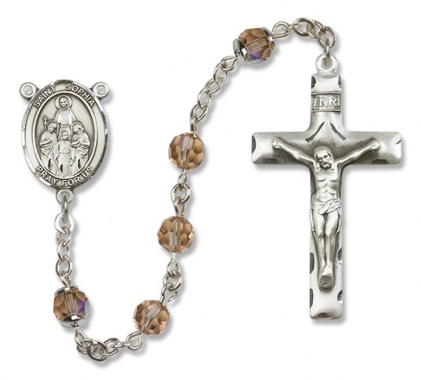 St. Sophia Sterling Silver Heirloom Rosary Squared Crucifix - Topaz
