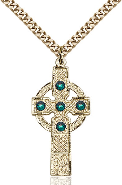 Tall Celtic Cross Pendant with Birthstone Options - 14KT Gold Filled