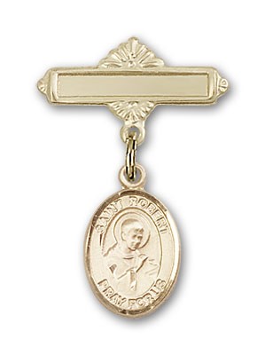 Pin Badge with St. Robert Bellarmine Charm and Polished Engravable Badge Pin - 14K Solid Gold