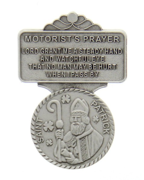 St. Patrick Motorist's Prayer Visor Clip, Pewter - 2 1/4&quot;H - Silver