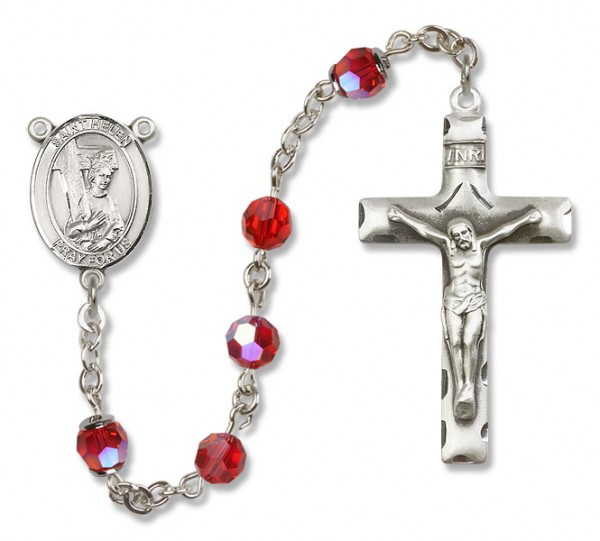 St. Helen Sterling Silver Heirloom Rosary Squared Crucifix - Ruby Red