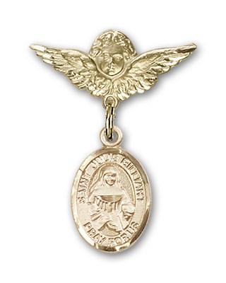 Pin Badge with St. Julie Billiart Charm and Angel with Smaller Wings Badge Pin - 14K Solid Gold