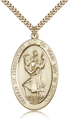 Large Men's Oval St. Christopher Necklace - 14KT Gold Filled