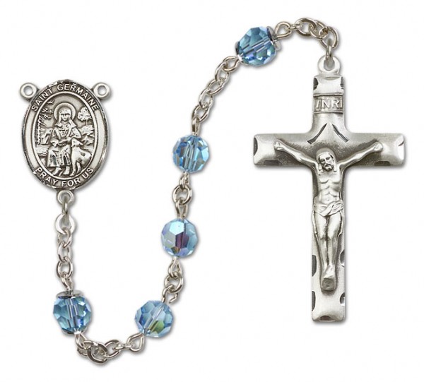 St. Germaine Cousin Sterling Silver Heirloom Rosary Squared Crucifix - Aqua