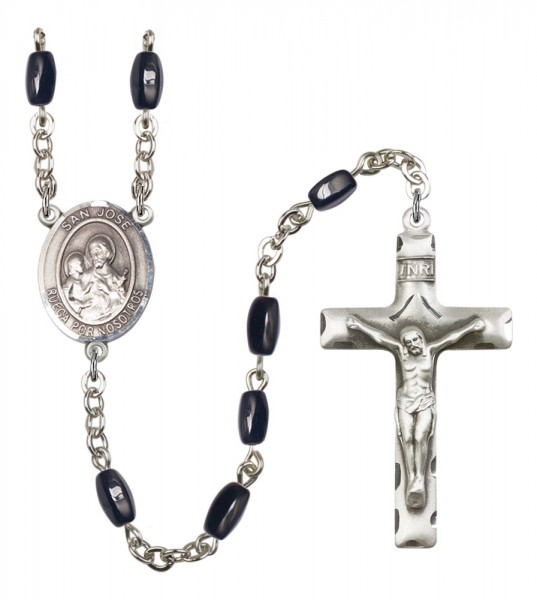 Men's San Jose Silver Plated Rosary - Black | Silver