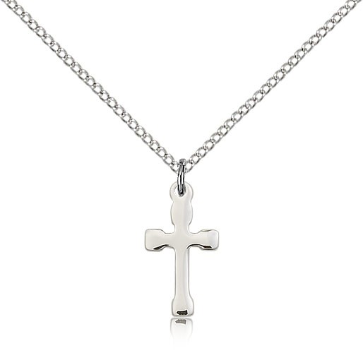 Shiny Block Tip Cross Pendant - Sterling Silver
