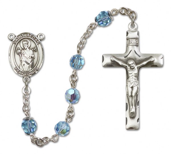 St. Aedan of Ferns Rosary Our Lady of Mercy Sterling Silver Heirloom Rosary Squared Crucifix - Aqua