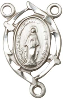 Small Pointed Edge Hand Etched Miraculous Rosary Centerpiece - Sterling Silver