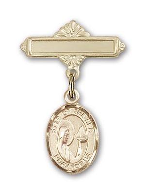 Pin Badge with Our Lady Star of the Sea Charm and Polished Engravable Badge Pin - 14K Solid Gold