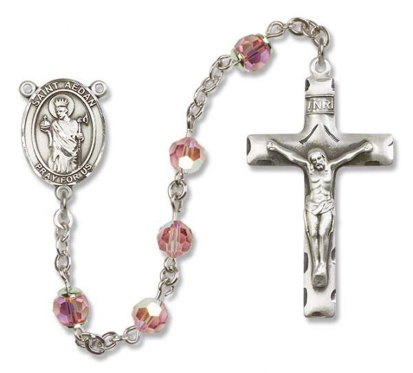St. Aedan of Ferns Rosary Our Lady of Mercy Sterling Silver Heirloom Rosary Squared Crucifix - Light Rose
