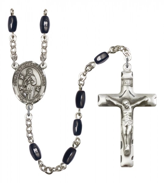 Men's Our Lady of Assumption Silver Plated Rosary - Black | Silver