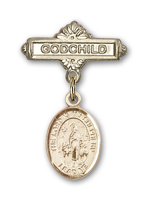 Baby Badge with Lord Is My Shepherd Charm and Godchild Badge Pin - 14K Solid Gold