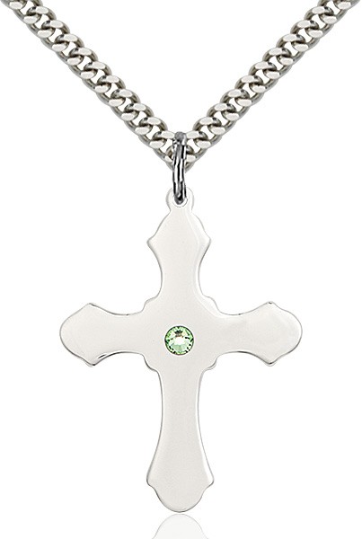 Large High Polished Soft Edge Cross Pendant with Birthstone Options - Peridot